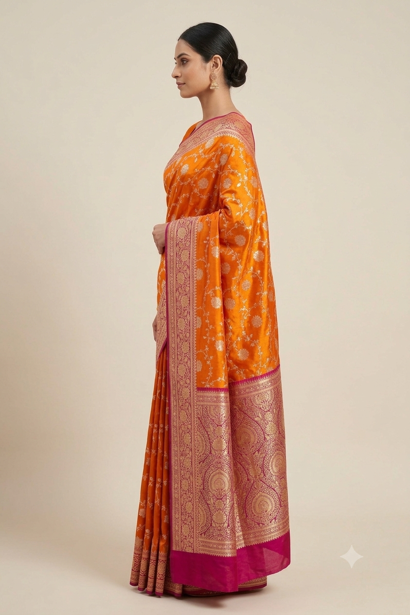 Mushroo banarashi silk - Orange -Design 06