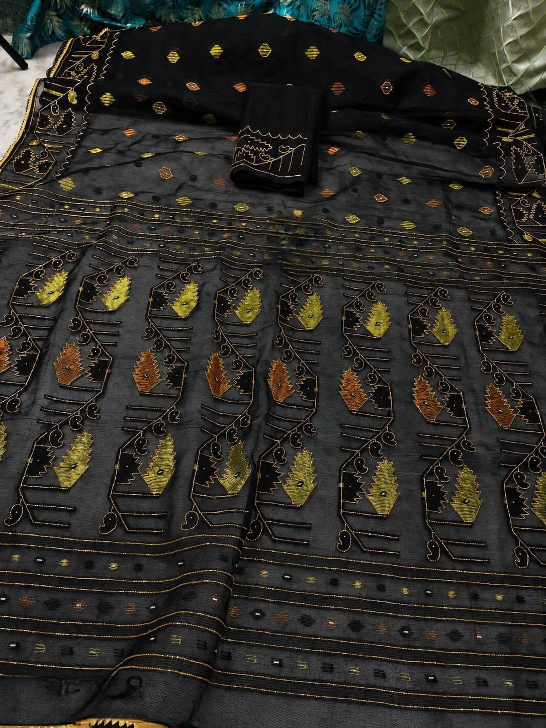 Premium Karchupi Jamdani Saree With Blouse Piece for Wedding and Festive Wear