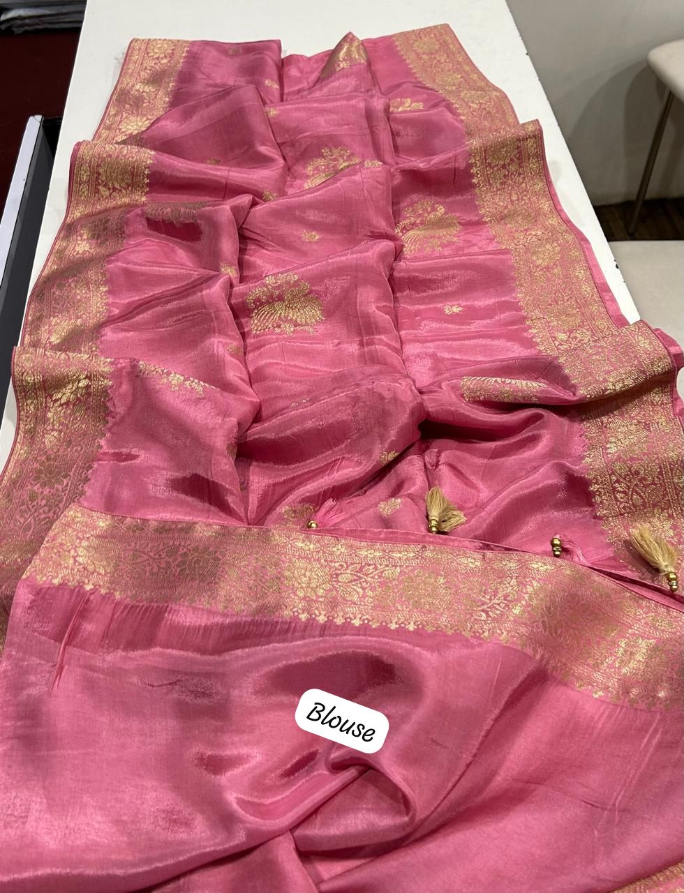 Dola Silk Saree with Allover Weaving Work-Onion Pink