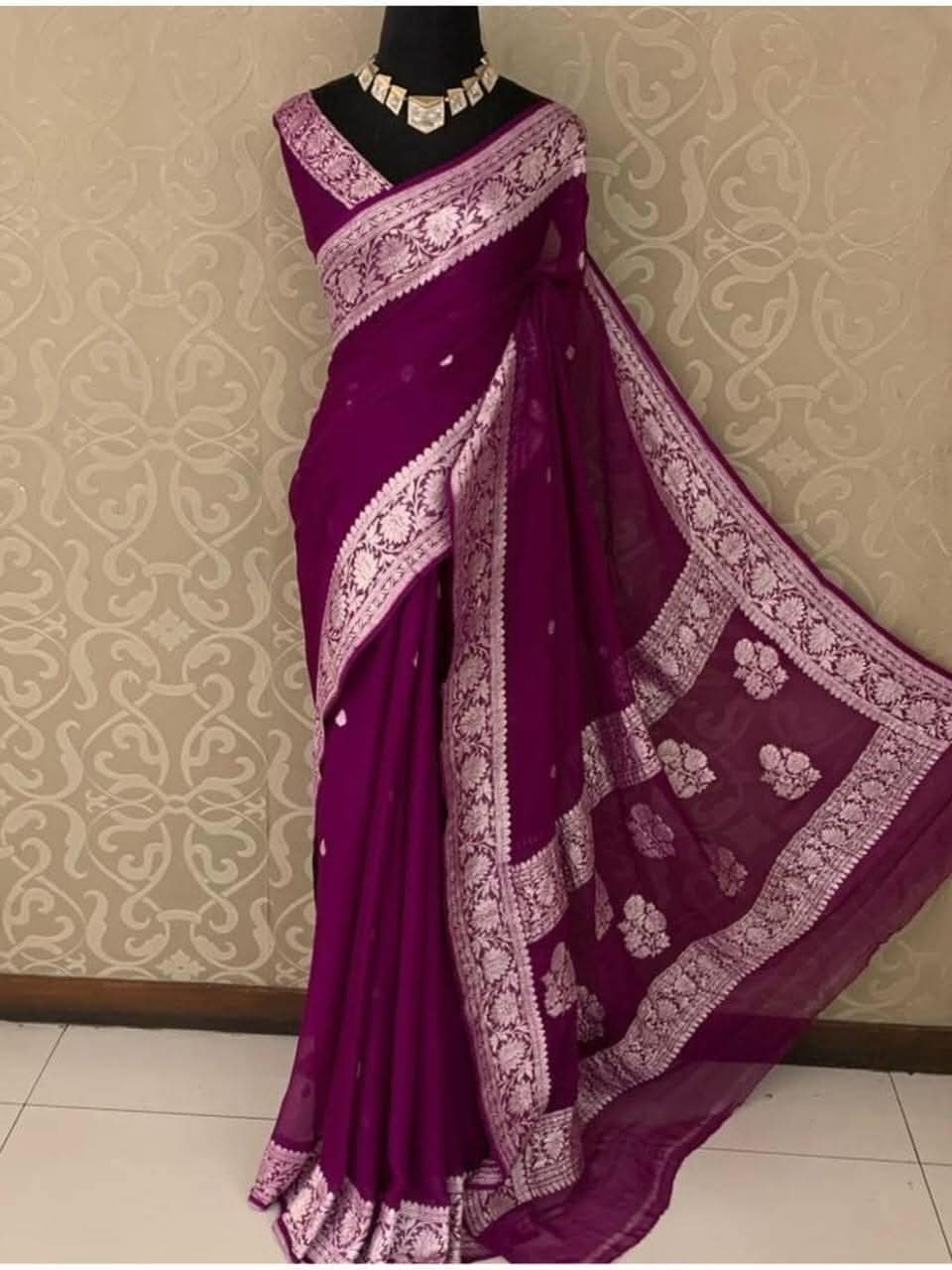 Pure Handloom Chiffon Khaddi Saree Design 15