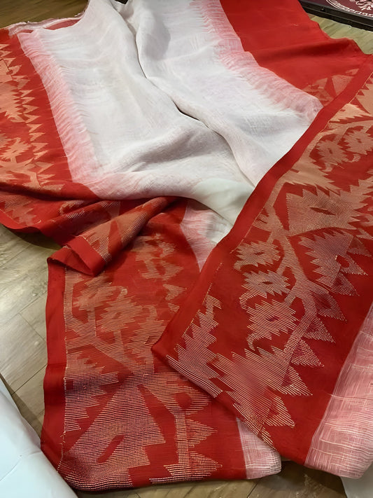 Pure Linen Korat Jamdani Saree – Design 04