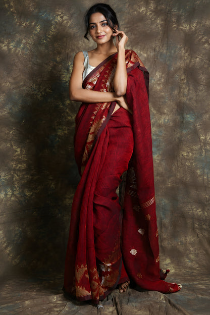 Pure Linen Korat Jamdani Saree – Design 03