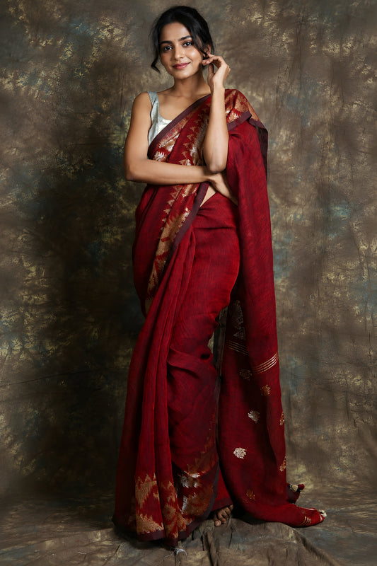 Pure Linen Korat Jamdani Saree – Design 03