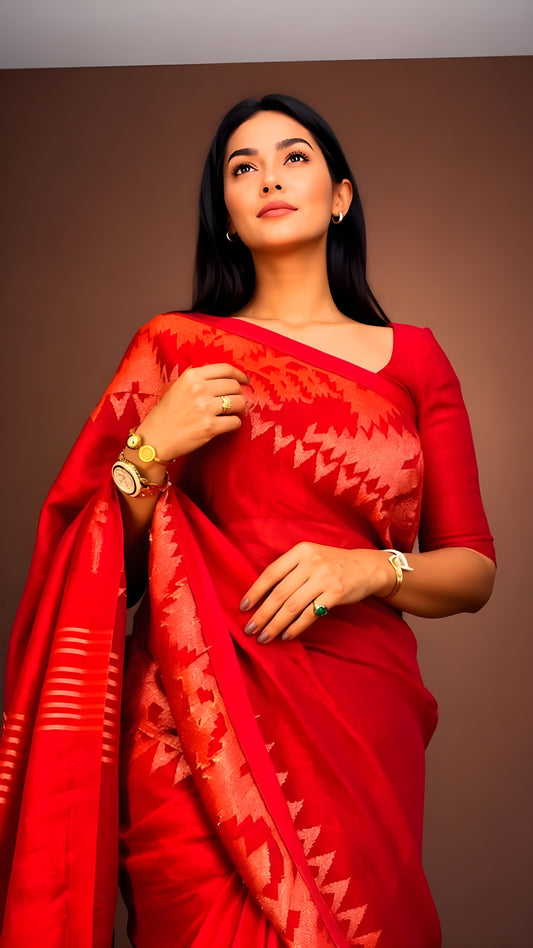 Pure Linen Korat Jamdani Saree – Design 02