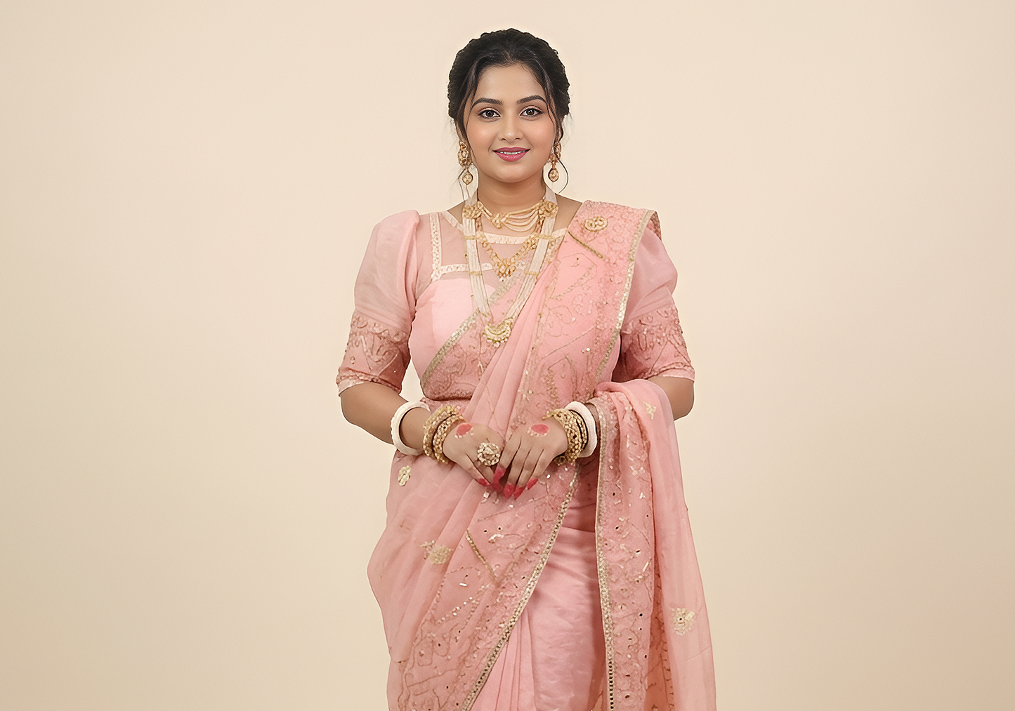 ✨ Premium Cutdana Jamdani Saree ✨-Baby Pink -Design 01