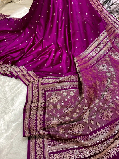 Mushroo Banarashi saree - Plum -Design 08