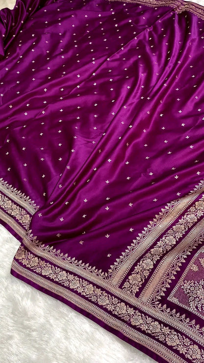 Mushroo Banarashi saree - Plum -Design 08