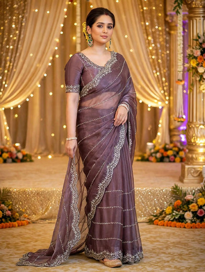 Zimmy Choo Saree with Handcrafted Cutdana Work