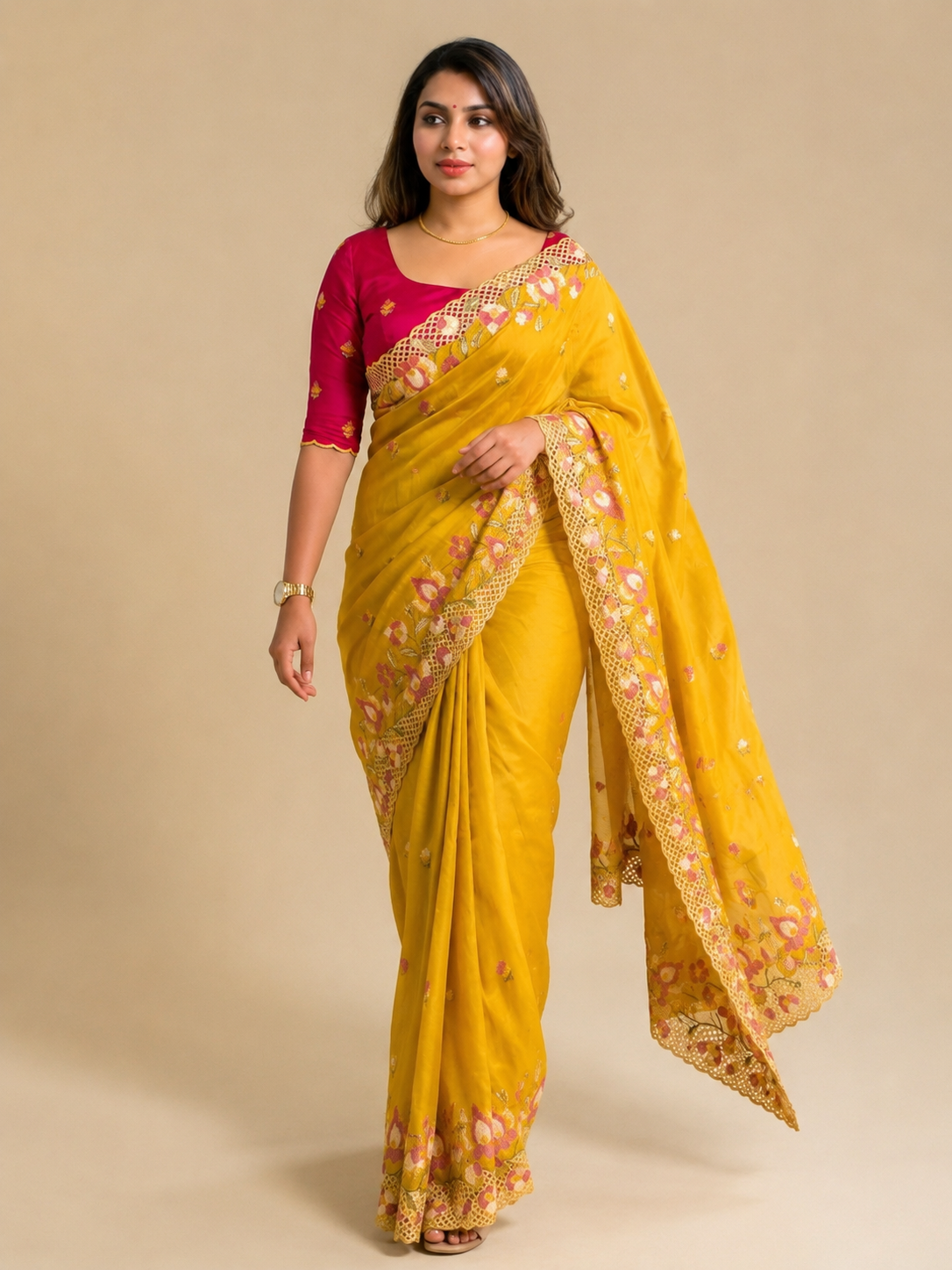 ✨ Soft Semi Tassar Silk Saree with Blouse Piece ✨-Mustard -Design 01