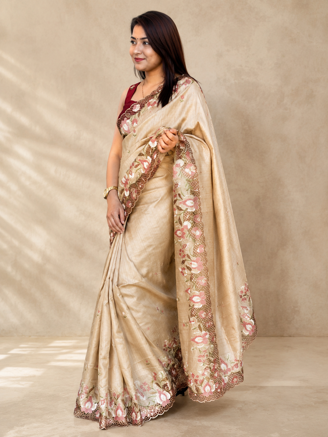 ✨ Soft Semi Tassar Silk Saree with Blouse Piece ✨-Tan -Design 03