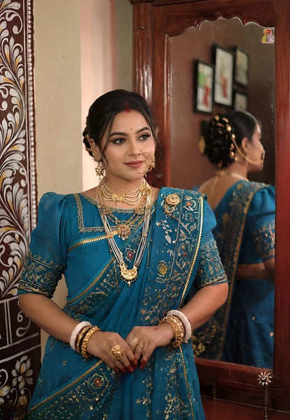 Cutdana Jamdani Saree with Handcrafted Cutdana Work and Matching Blouse Piece – Tumpi's Collection