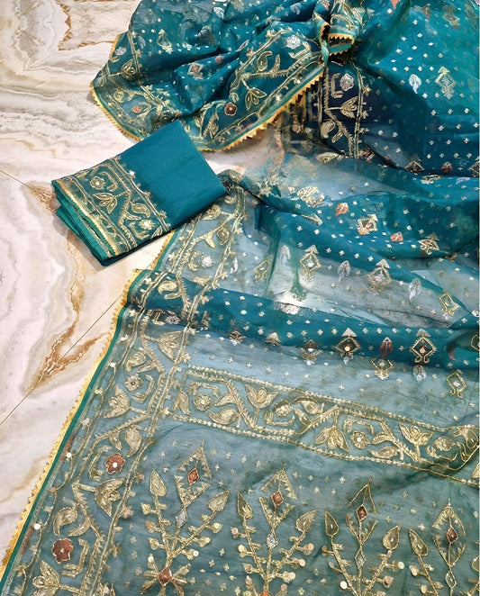 Cutdana Jamdani Saree with Handcrafted Cutdana Work and Matching Blouse Piece – Tumpi's Collection