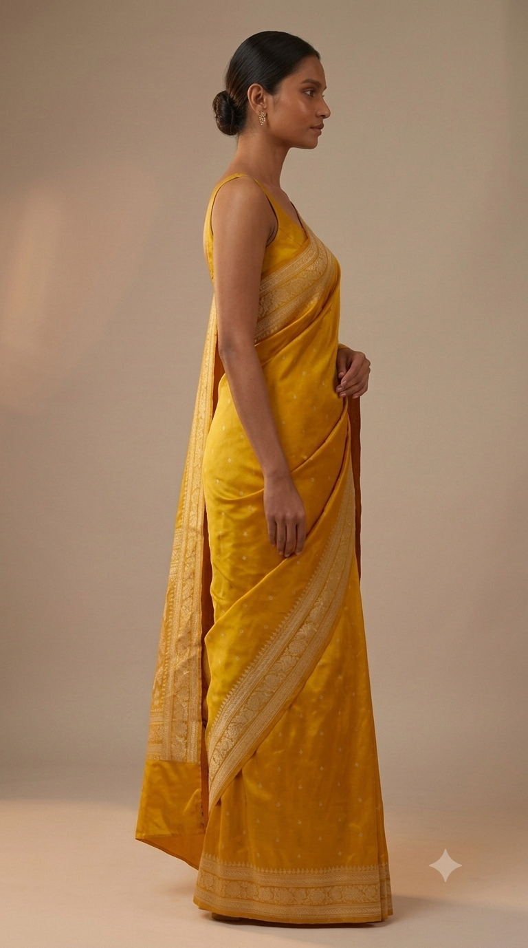 Mushroo Banarashi saree -Mustard Yellow-Design 03