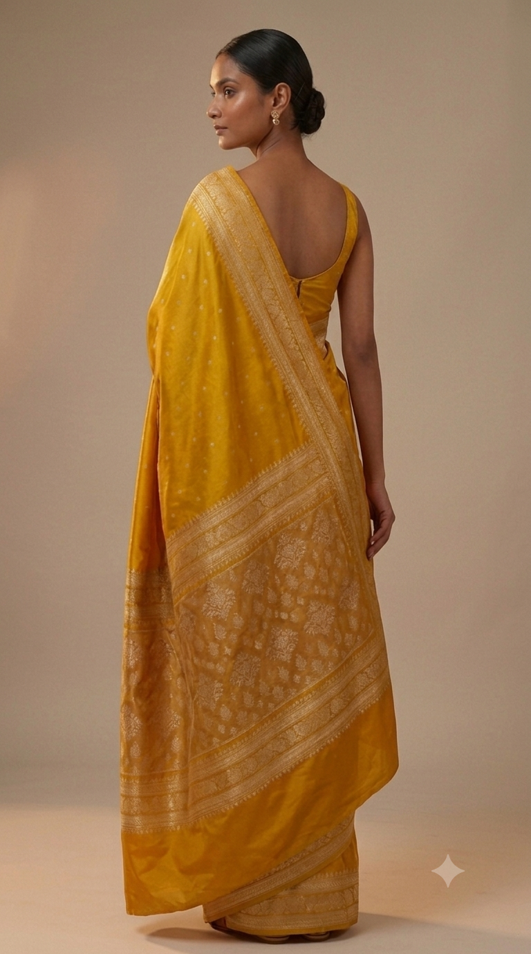 Mushroo Banarashi saree -Mustard Yellow-Design 03