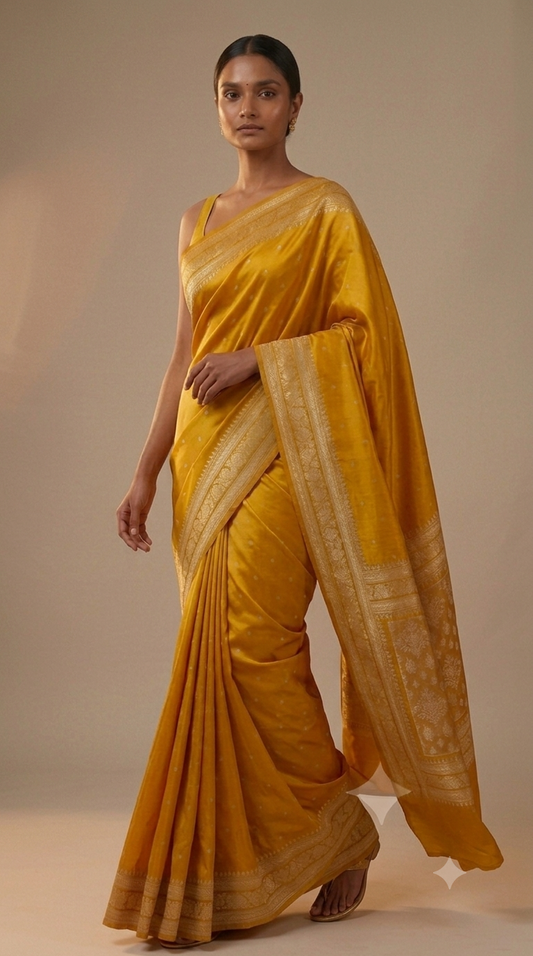 Mushru Banarasi saree -Mustard Yellow-Design 03