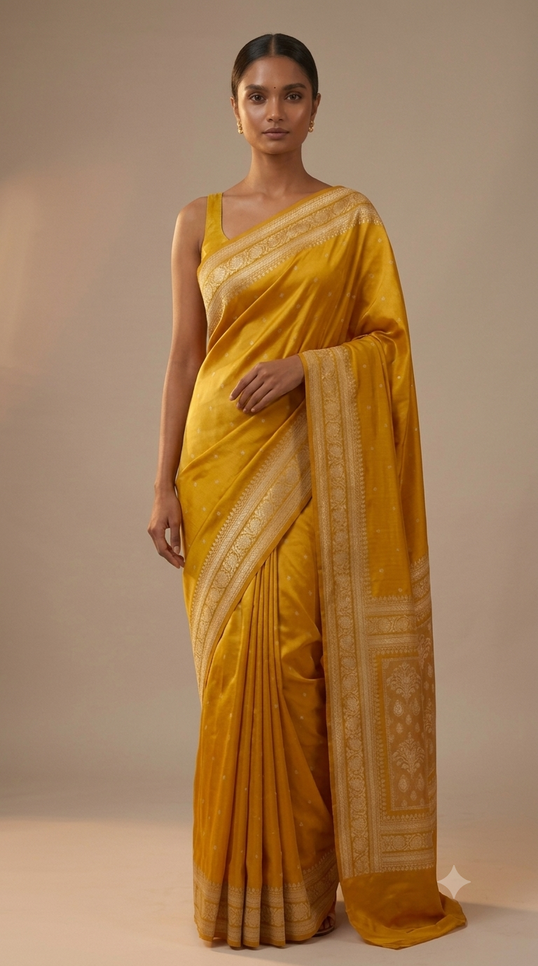 Mushroo Banarashi saree -Mustard Yellow-Design 03
