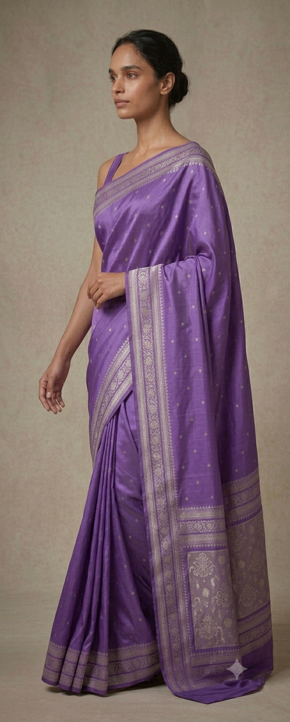 Mushroo Banarashi saree - Light Violet -Design 02