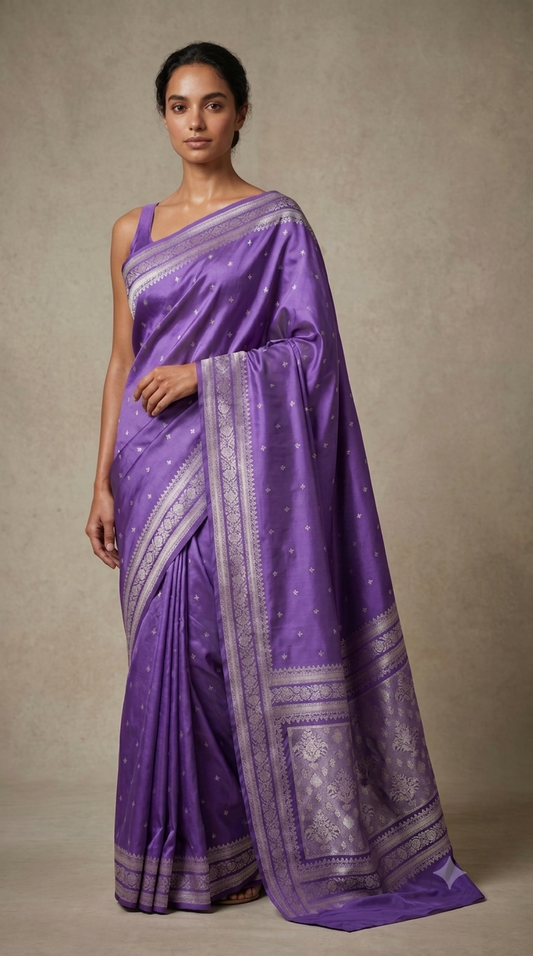 Mushroo Banarashi saree - Light Violet -Design 02