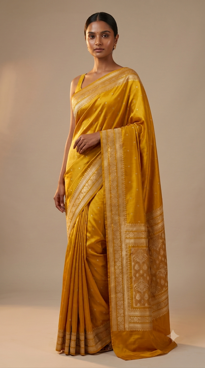 Mushroo Banarashi saree -Mustard Yellow-Design 03
