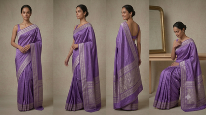 Mushroo Banarashi saree - Light Violet -Design 02