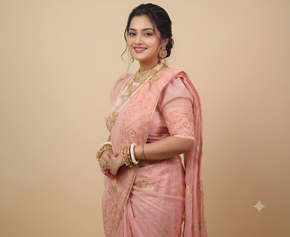 ✨ Premium Cutdana Jamdani Saree ✨-Baby Pink -Design 01