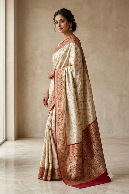 Mushroo banarashi silk -Off White -Design 04