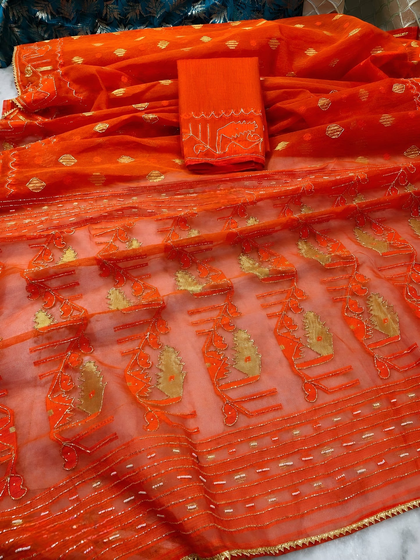Premium Karchupi Jamdani Saree With Blouse Piece for Wedding and Festive Wear