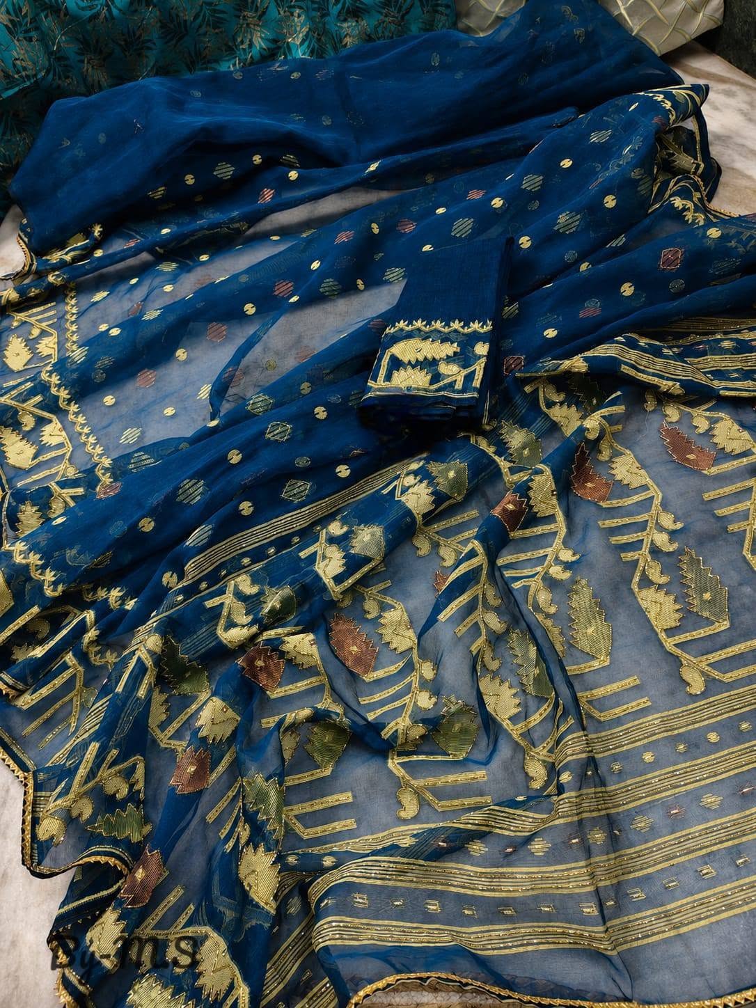 Premium Karchupi Jamdani Saree With Blouse Piece for Wedding and Festive Wear