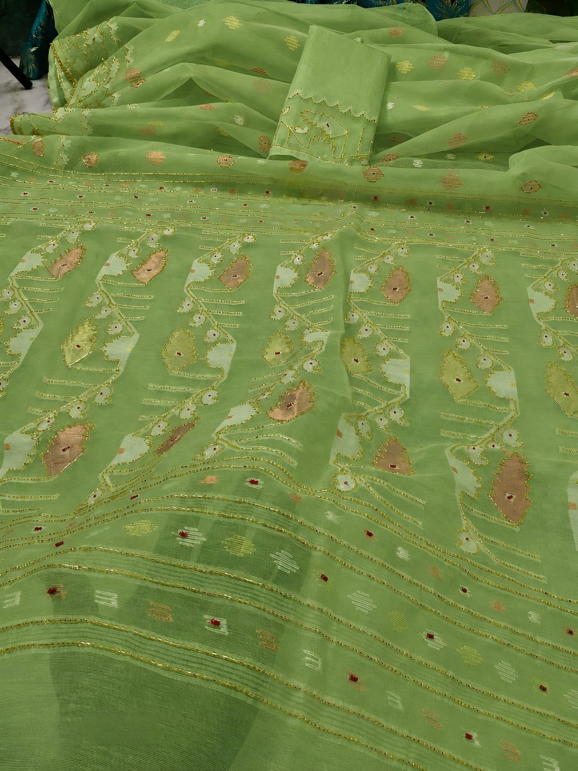 Premium Karchupi Jamdani Saree With Blouse Piece for Wedding and Festive Wear