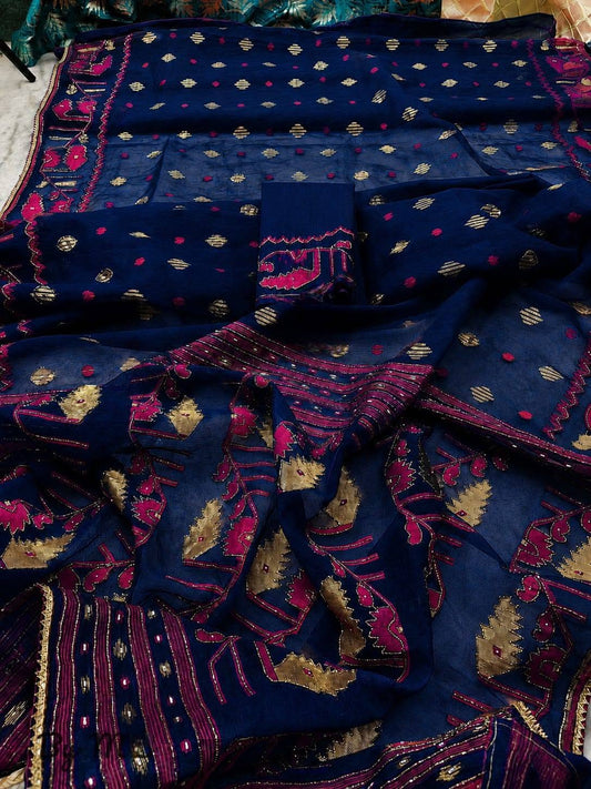 Premium Karchupi Jamdani Saree With Blouse Piece for Wedding and Festive Wear