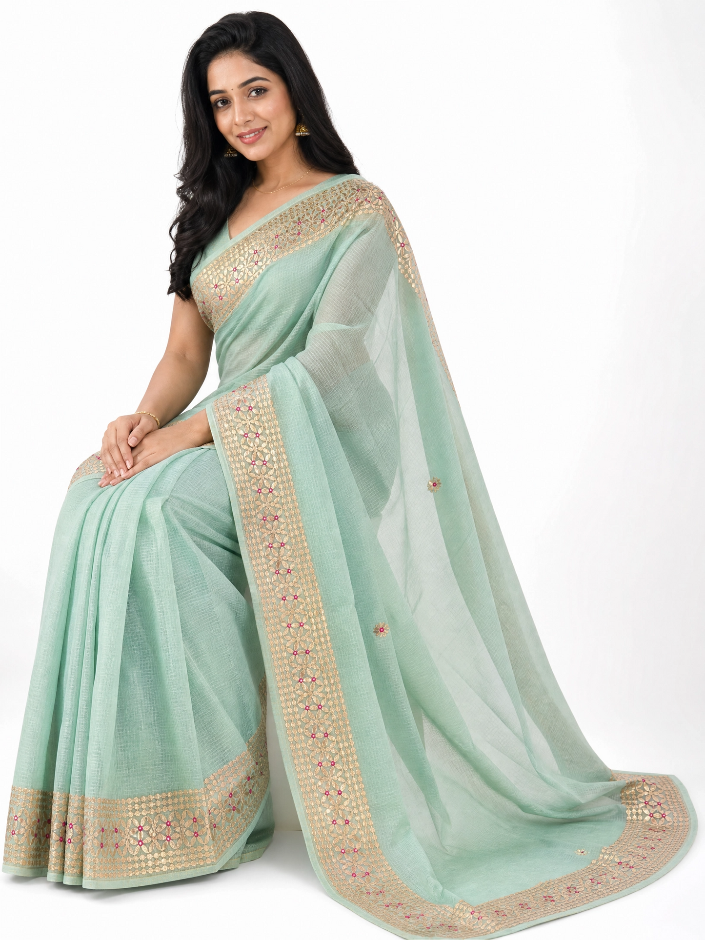 Premium Kota Silk Saree with Matching Blouse Piece – Tumpi's Collection