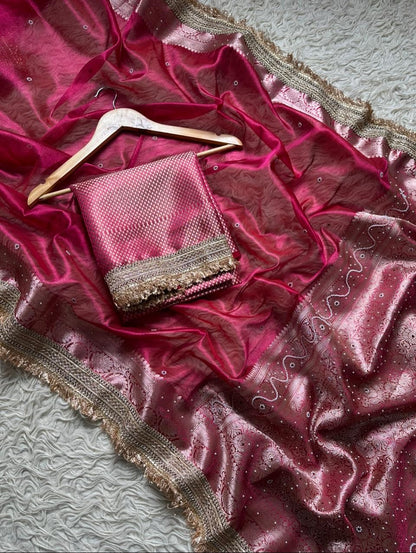 Pure Tissue Maharani Saree with Beautiful Lace Work and Matching Blouse Piece – Tumpi's Collection