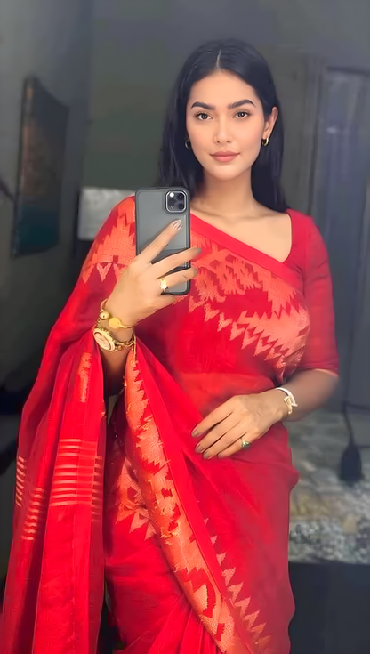 Pure Linen Korat Jamdani Saree – Design 02