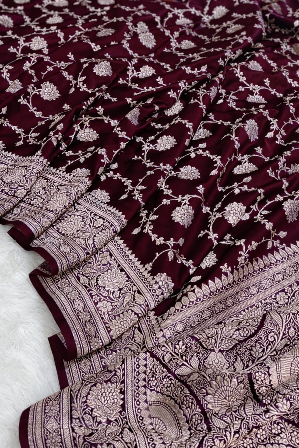 Mushroo banarashi silk - Deep Burgundy -Design 17