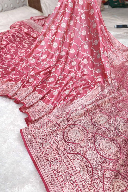 Mushroo banarashi silk - Rani Pink -Design 21