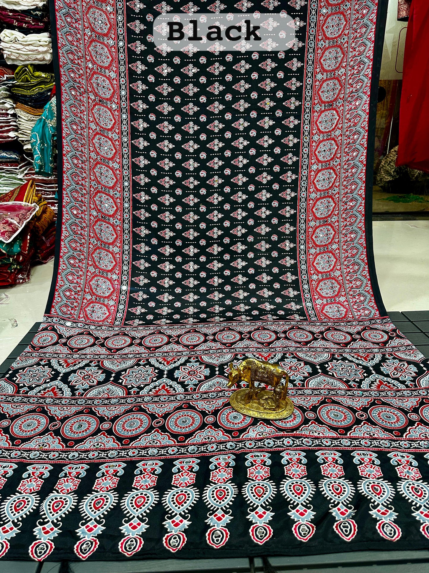 Mirror work Ajrakh modal-Black -Design 05