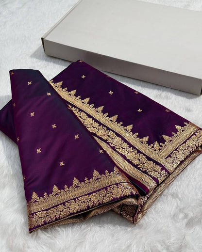 Mushroo Banarashi saree - Plum -Design 08