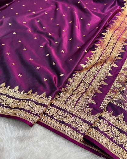 Mushroo Banarashi saree - Plum -Design 08