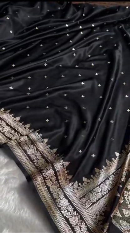 Mushroo Banarashi saree - Royel Black -Design 16