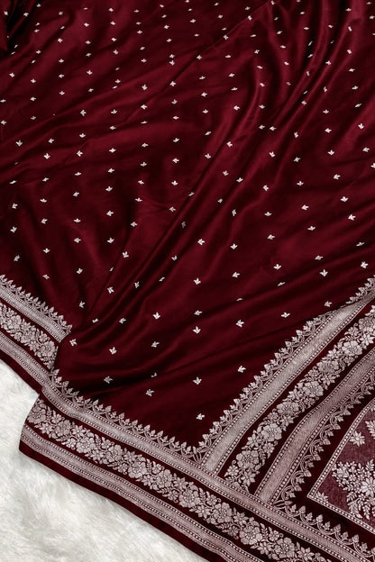 Mushroo Banarashi saree - Maroon -Design 15
