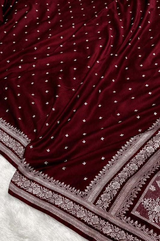 Mushroo Banarashi saree - Maroon -Design 15