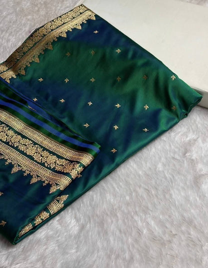 Mushroo Banarashi saree -Emerald Green -Design 07