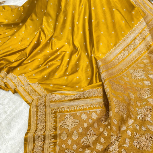 Mushru Banarasi saree -Mustard Yellow-Design 03