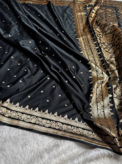 Mushroo Banarashi saree - Royel Black -Design 16