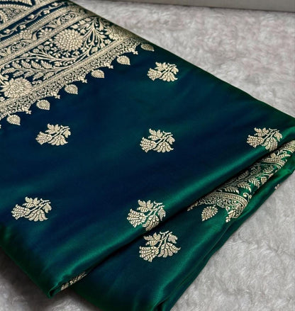 Mushroo Banarashi saree - Green -Design 12