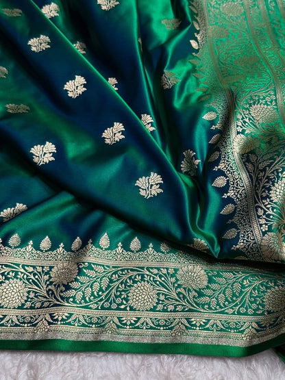 Mushroo Banarashi saree - Green -Design 12