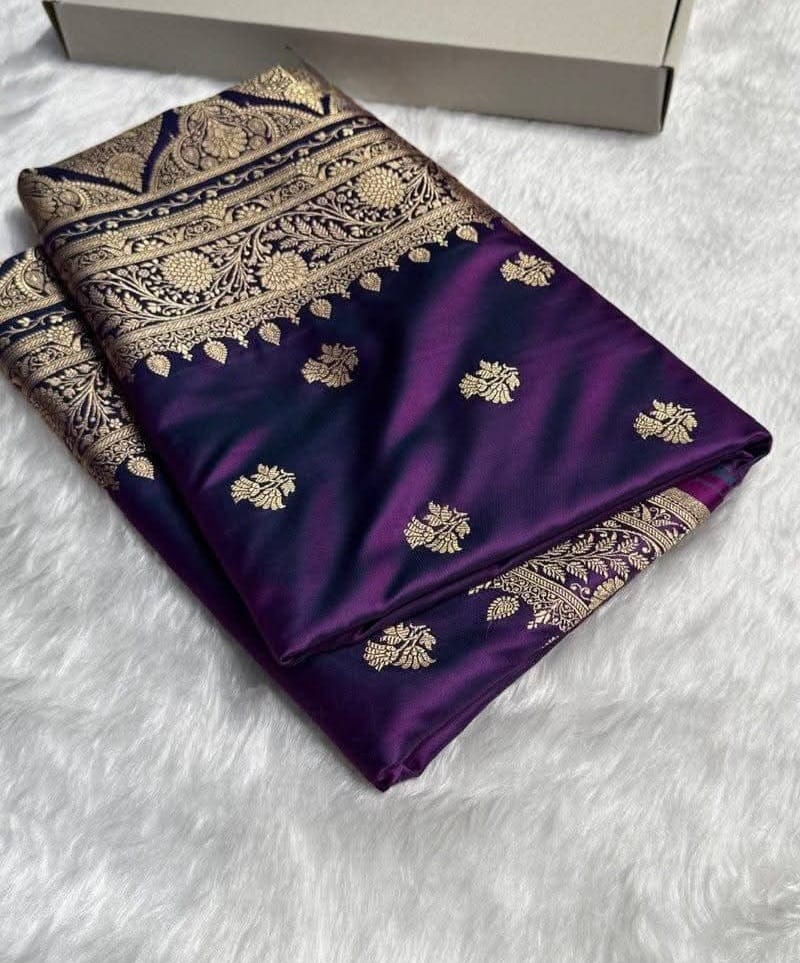 Mushroo Banarashi saree -Plum -Design 05