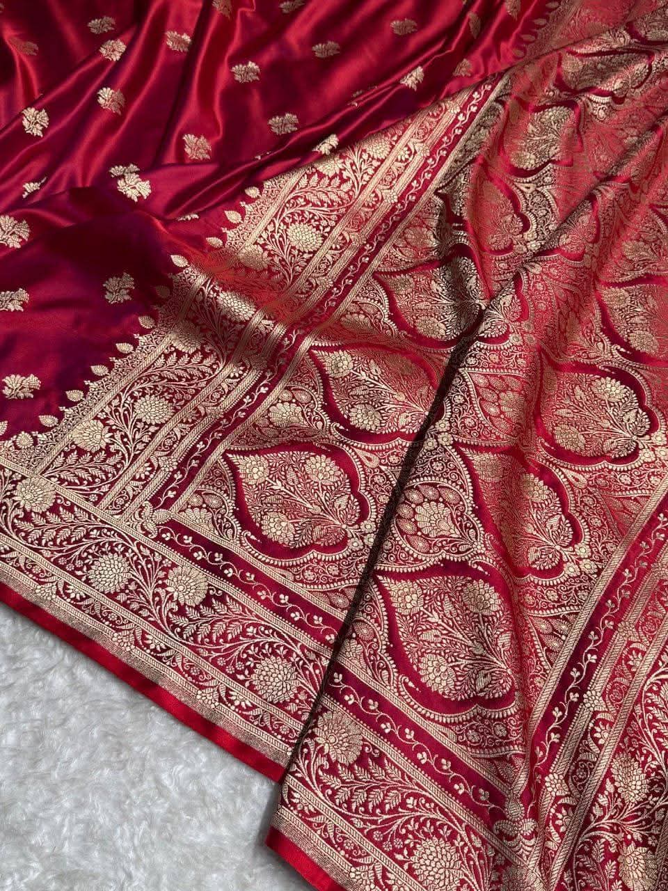 Mushroo Banarashi saree -Red -Design 09