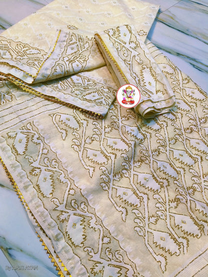 ✨ Premium Cutdana Jamdani Saree ✨- Tan -Design 03