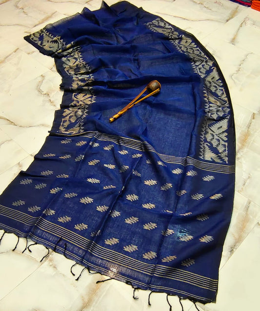Pure Linen Korat Jamdani Saree – Design 15